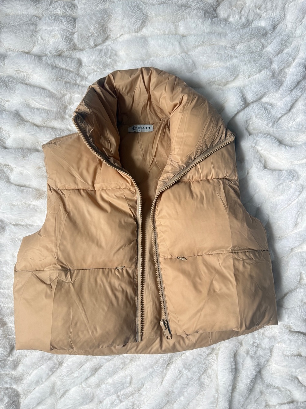 Amazon Tan Puffer Vest with High Collar